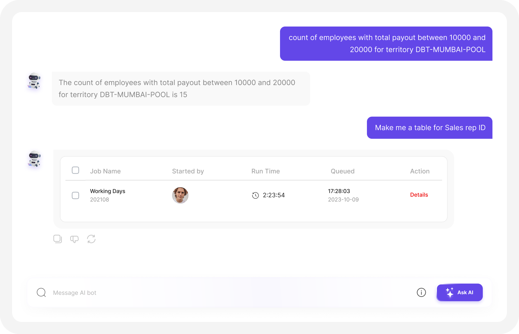 Ask AI natural language querying interface
