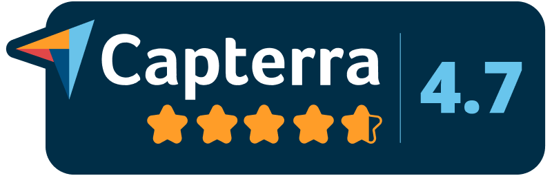 Capterra logo with a 4.7-star rating and five stars, indicating user reviews.