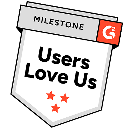 G2 Milestone badge with 'Users Love Us' and three red stars.